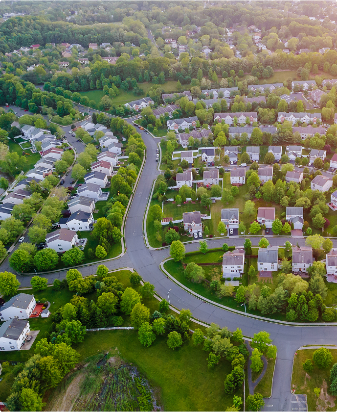 New Jersey neighborhood with healthy trees maintained by Tree Techs professional tree services.