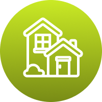 Icon representing tree removal to protect homes from falling limbs.